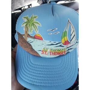 Vtg St Thomas Virgin Islands Cap Sail Boat Logo Nylon Snapback Trucker Beach Hat